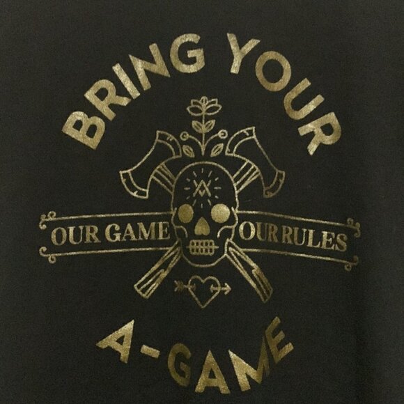 Black Gold Skull & Axes Graphic Tee “Bring Your A-Game” Gildan Performance M - Picture 2 of 4